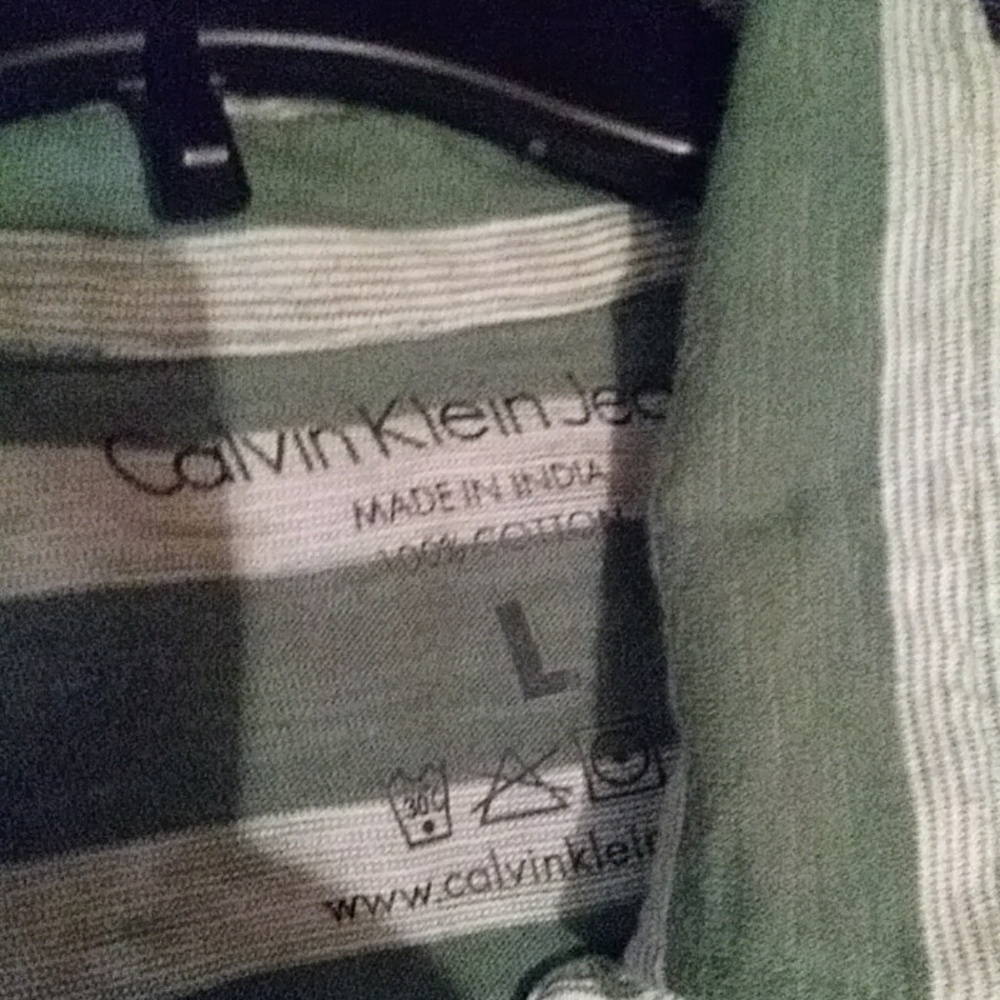 Calvin Klein Jeans Green and White Collared Shirt